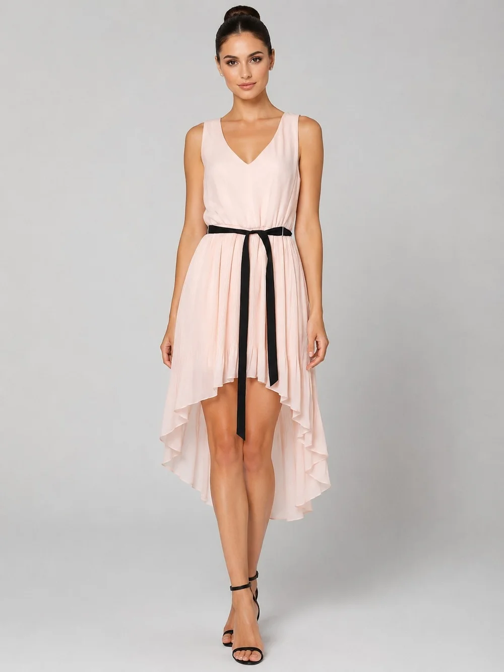 Lily Rose Womens Pink Sleeveless V-Neck High-Low Dress with Black Sash Size XL